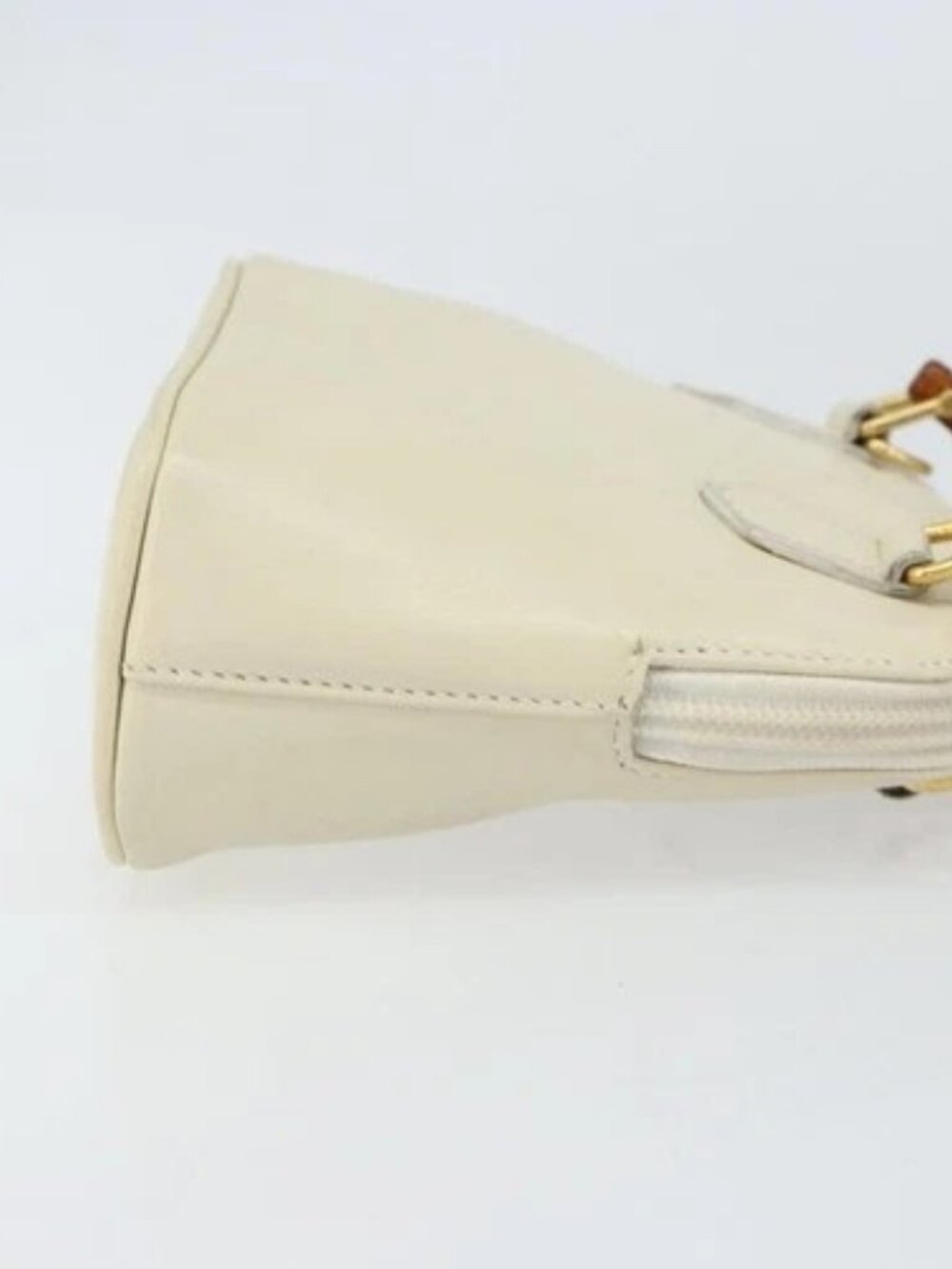 GUCCI Bamboo Hand Bag Leather 2way White Gold - Picture 3 of 16